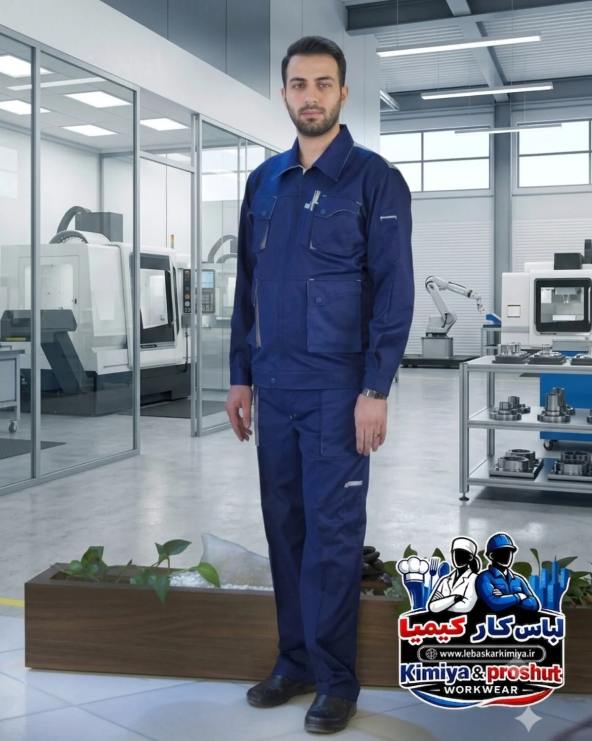 کاپشن شلوار پولاد آبی نفتی-استخوانی