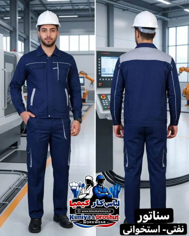 کاپشن شلوار سناتور آبی نفتی-استخوانی